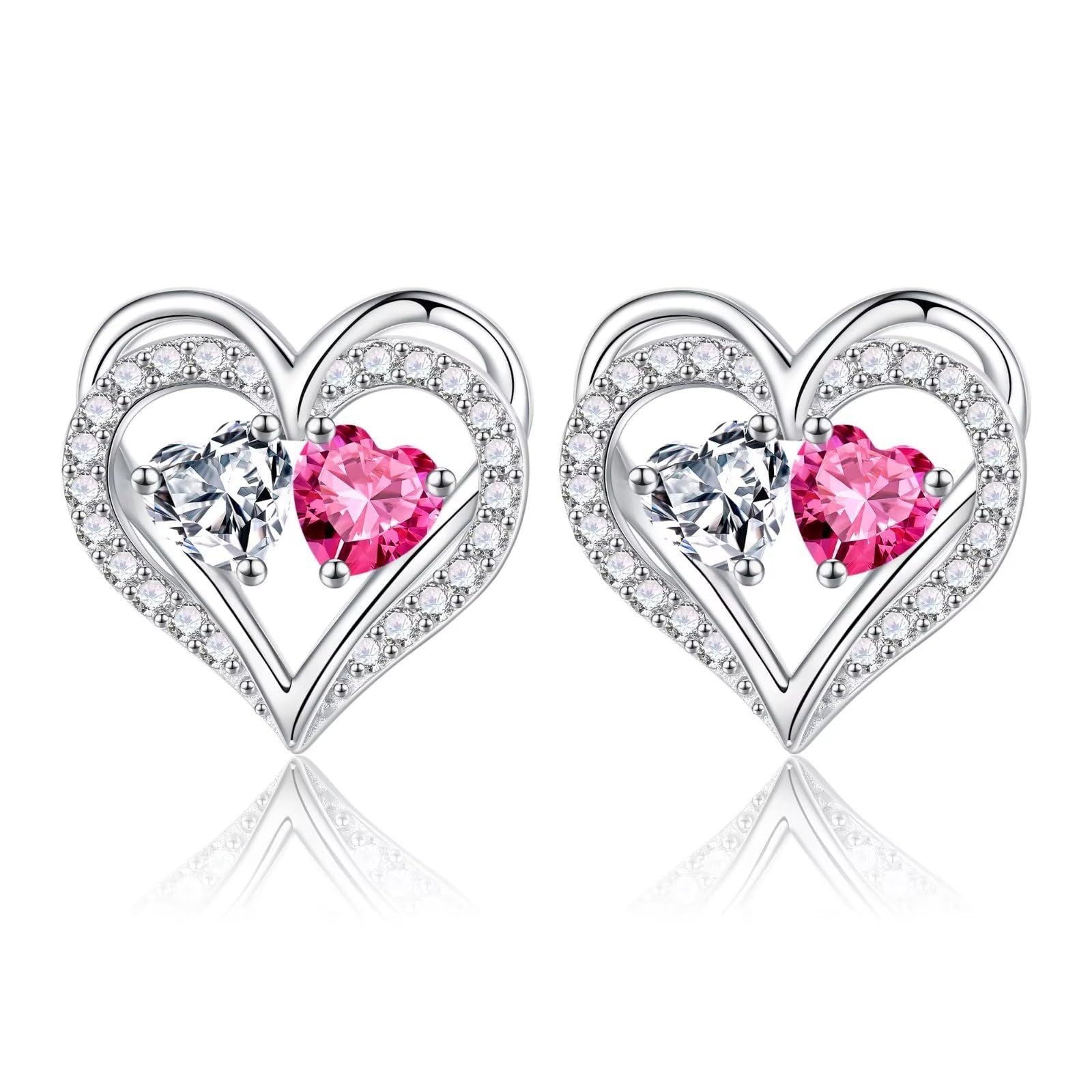 Sterling Silver Birthstone Heart Earrings