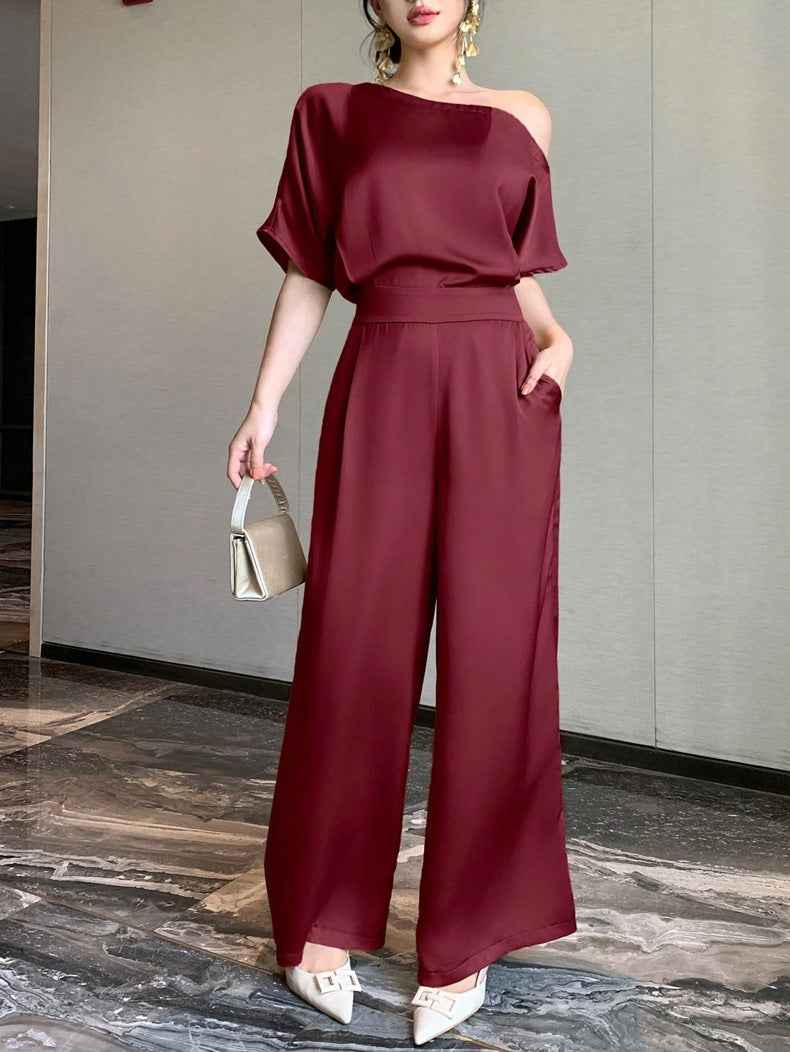 Satin Jumpsuit for Women Elegant Asymmetric