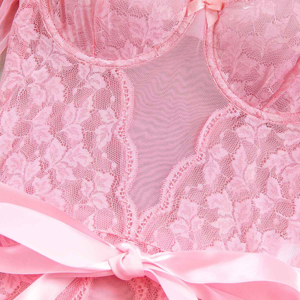 Lace Stitching Elastic Mesh Flared Bodysuit