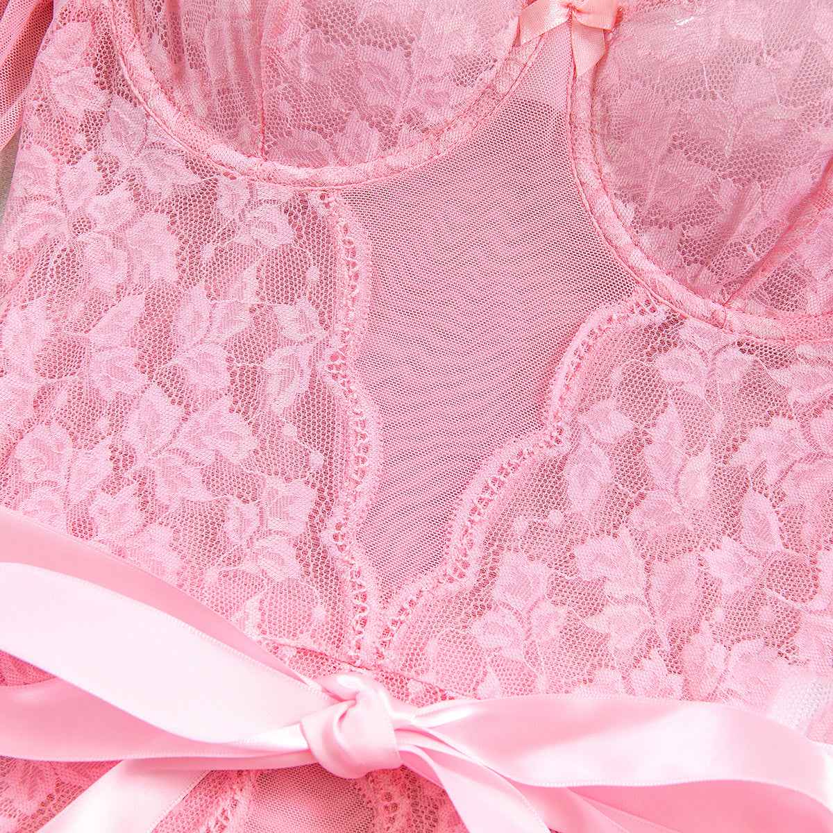 Lace Stitching Elastic Mesh Flared Bodysuit