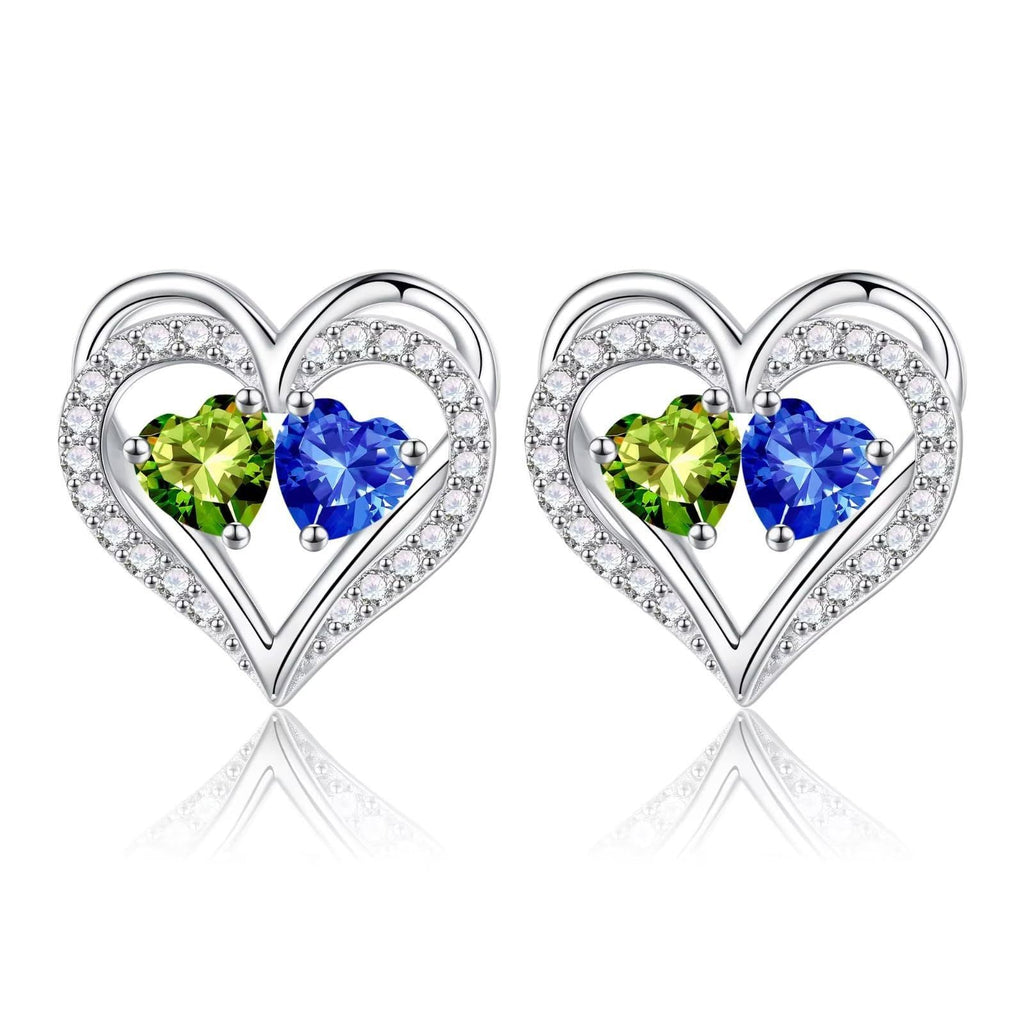 Sterling Silver Birthstone Heart Earrings