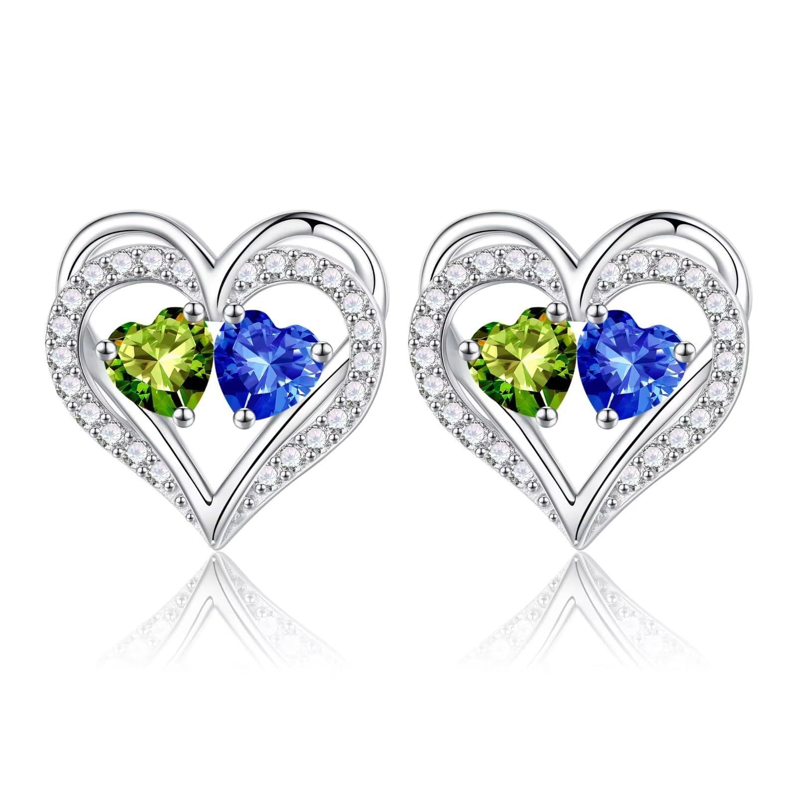 Sterling Silver Birthstone Heart Earrings new