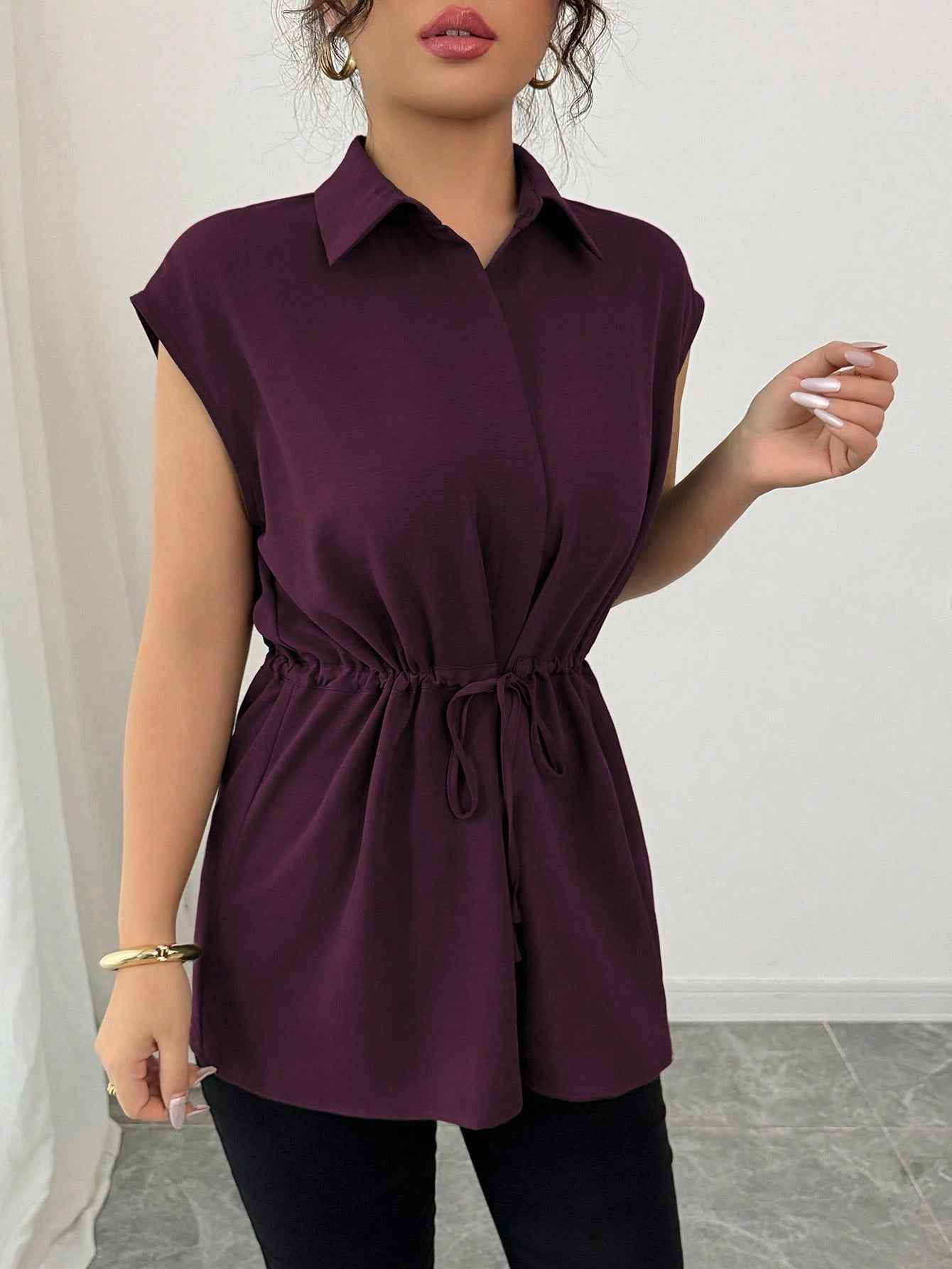 Solid Color Polo Collar Women's T-shirt