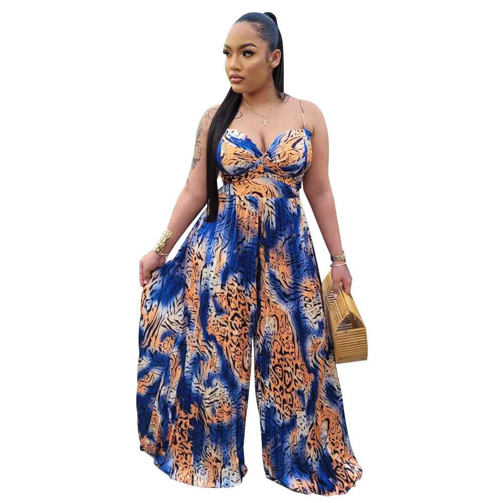 Floral Print Sling Pleated Jumpsuit