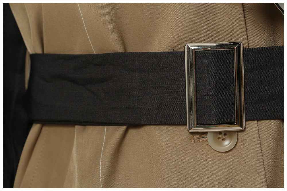 Irregular Asymmetric Contrast Color Mid Length Jacket Women's Trench MUNSIEUR