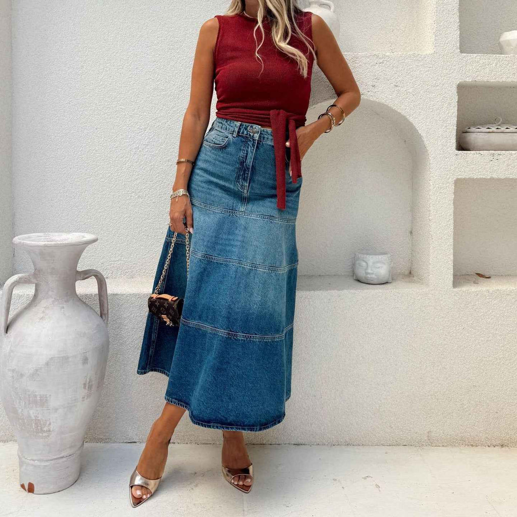 Street Retro Women's High Waist A line Denim Skirt