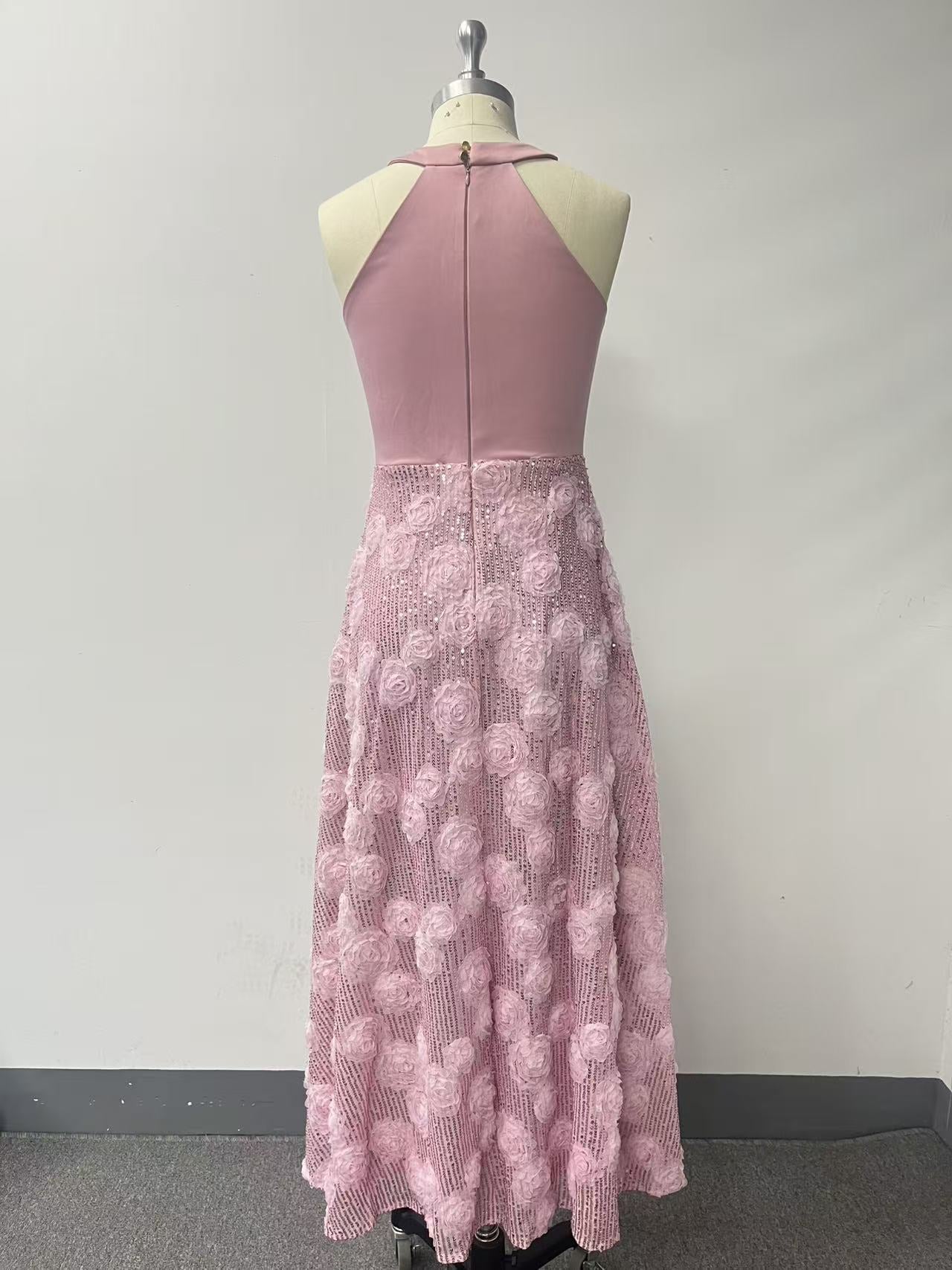Spring Summer Print Heavy Industry Stitching Large Hem Fully Lined Evening Dress