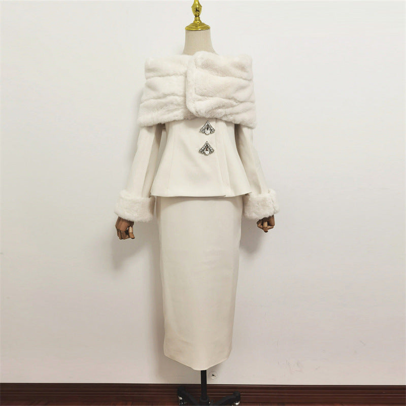 Women's Elegant Style Faux Fur Business Dress For Women