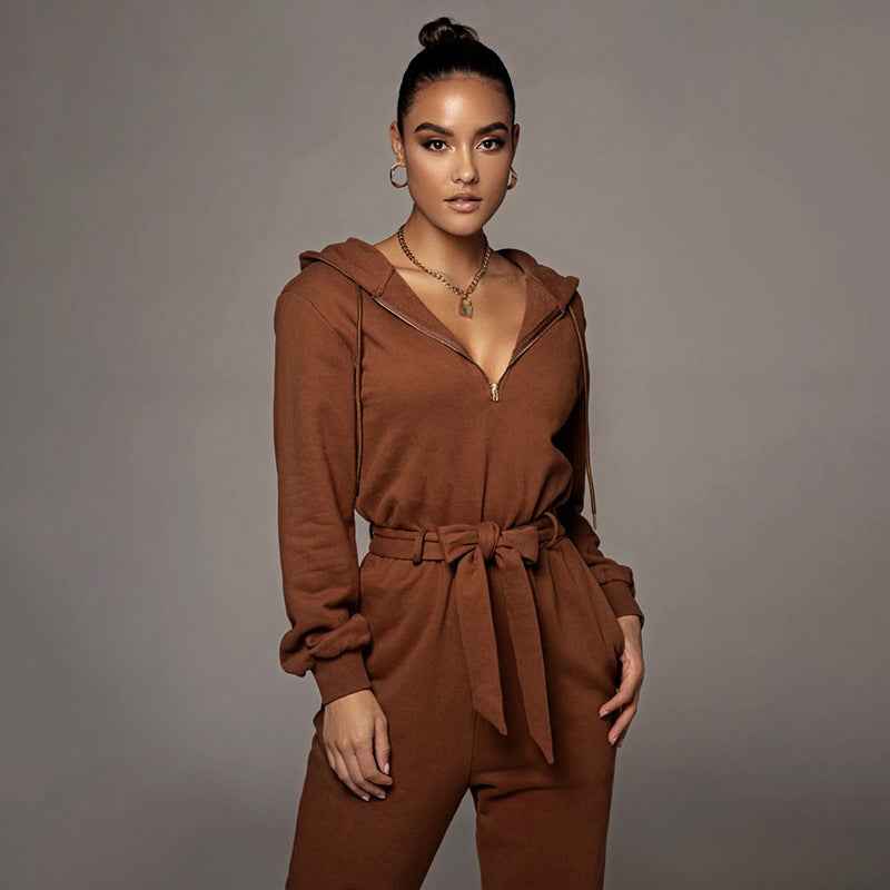 Half Open Collar Urban Casual Women's Jumpsuit