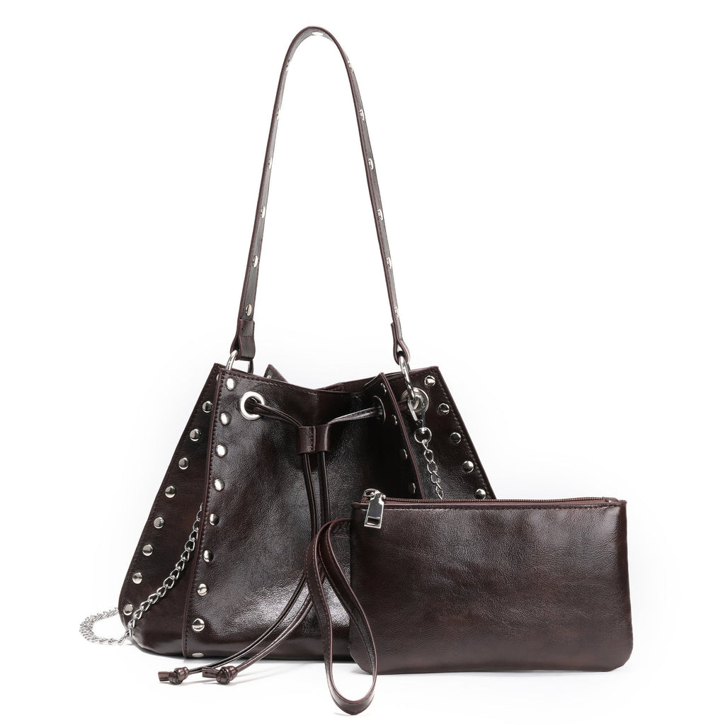 Simple Underarm Rivet Bucket Bag Retro Women's HandBag