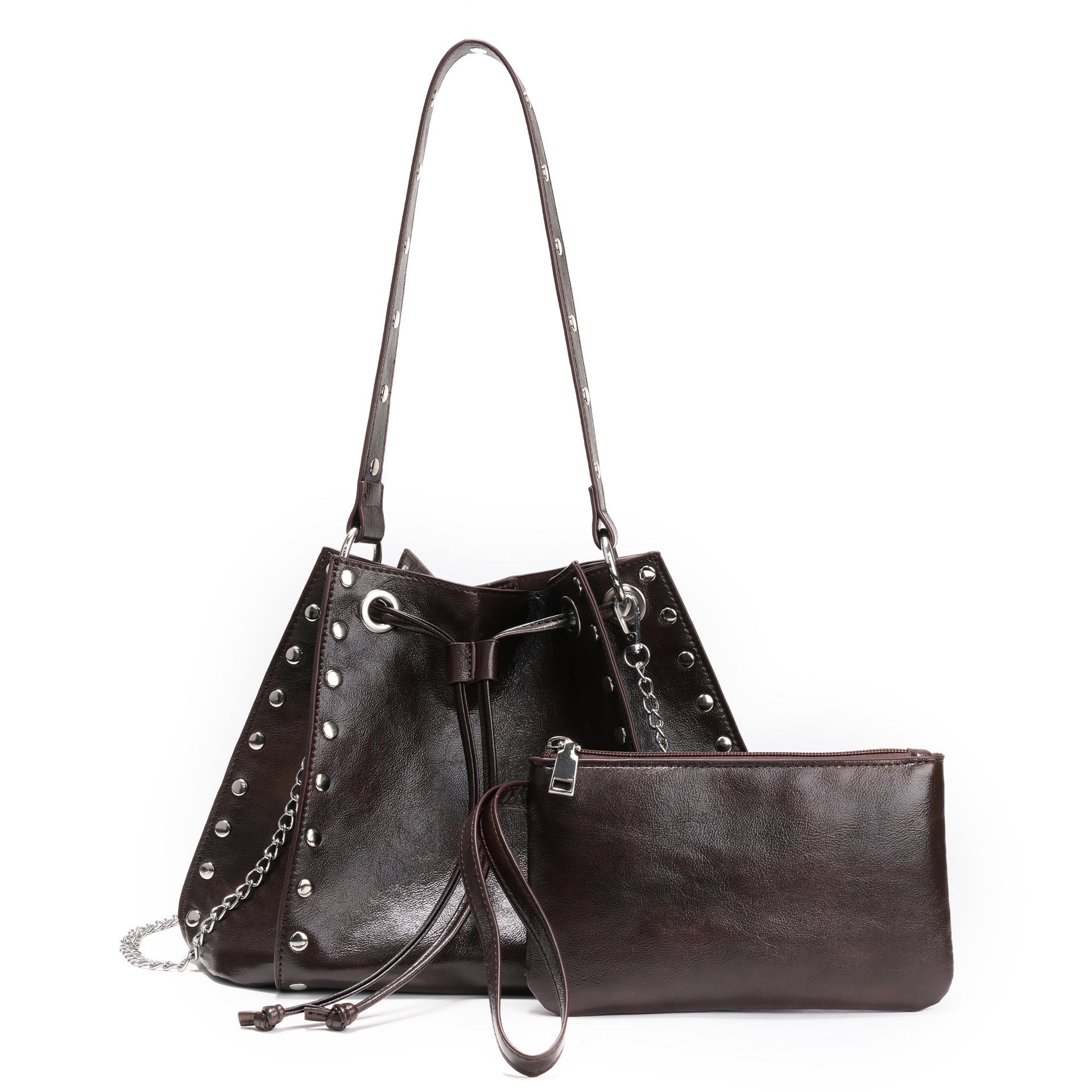 Simple Underarm Rivet Bucket Bag Retro Women's HandBag
