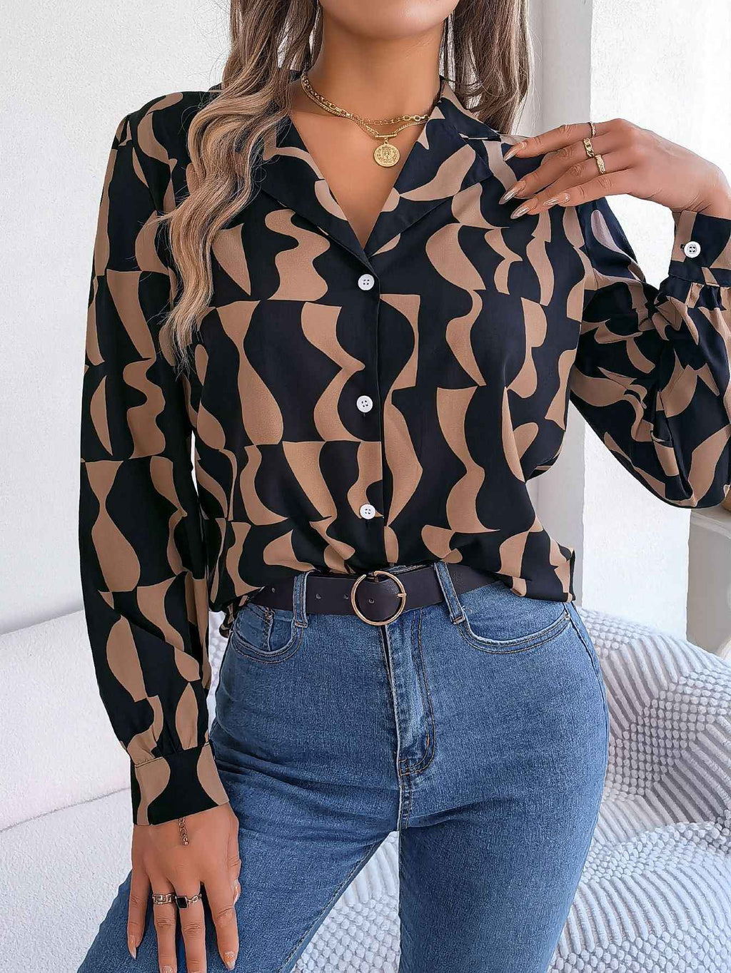Elegant Contrast Color Striped Blouse