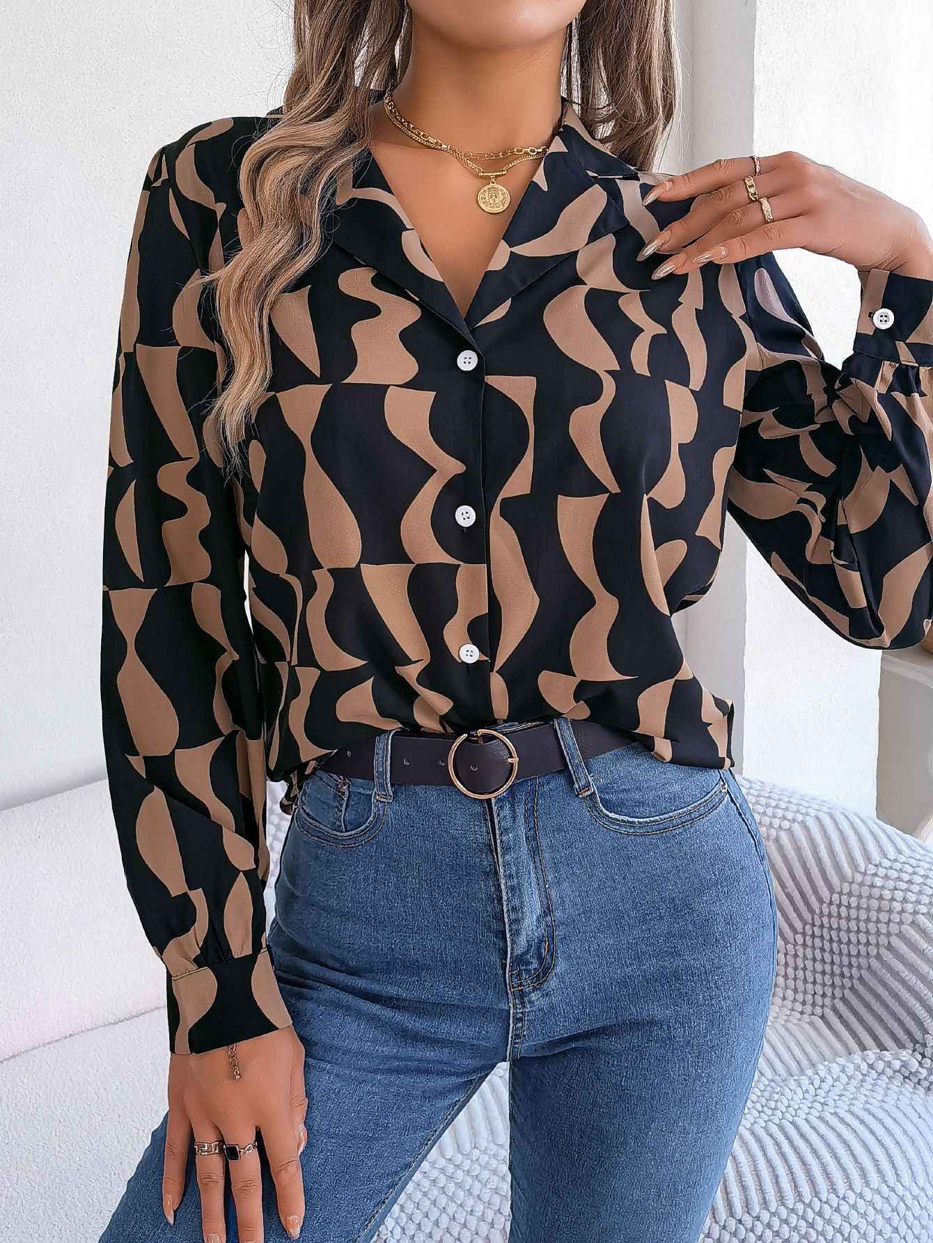 Elegant Contrast Color Striped Blouse