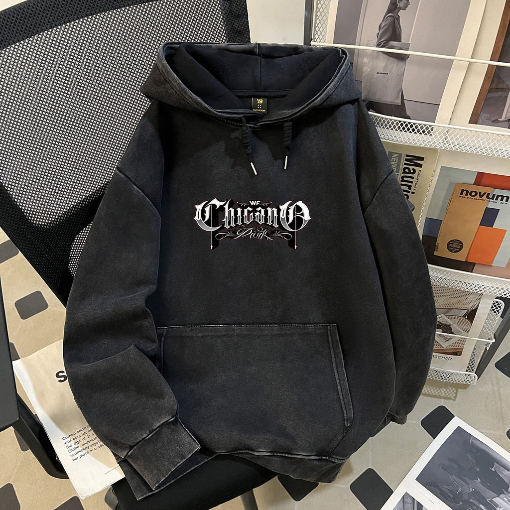Autumn Winter Pure Cotton Cotton Composite Casual Trend Vintage Batik Washed Distressed Hooded Sweater