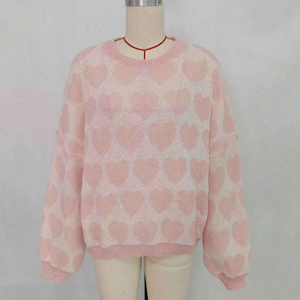 Valentine's Day Sweater Cute Love Jacquard Color Contrast