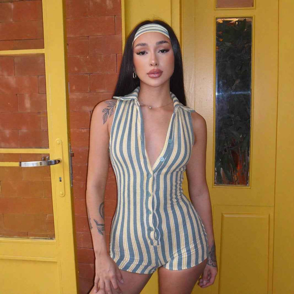 Sleeveless Romper Striped Contrast Color Street Hip