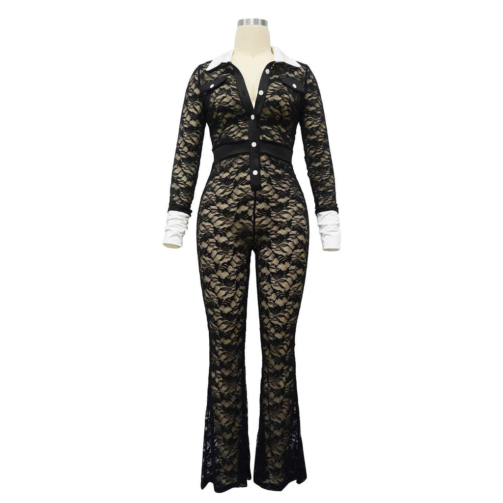 Lace Contrast Color Stitching Jumpsuit