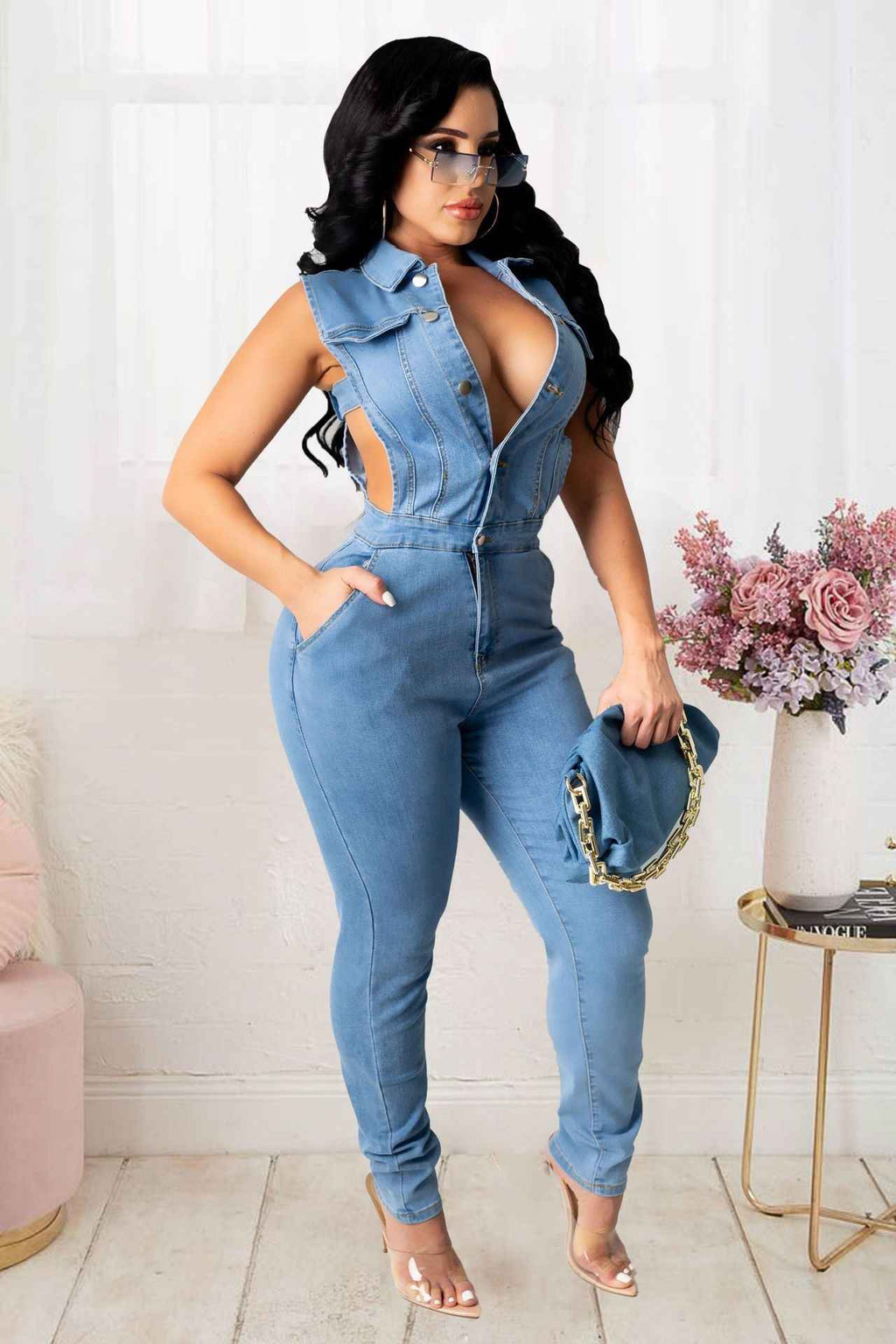 Denim Women Wear Slim Fit Jumpsuit