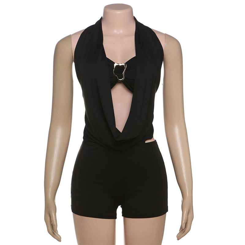Summer Backless Lace up Romper
