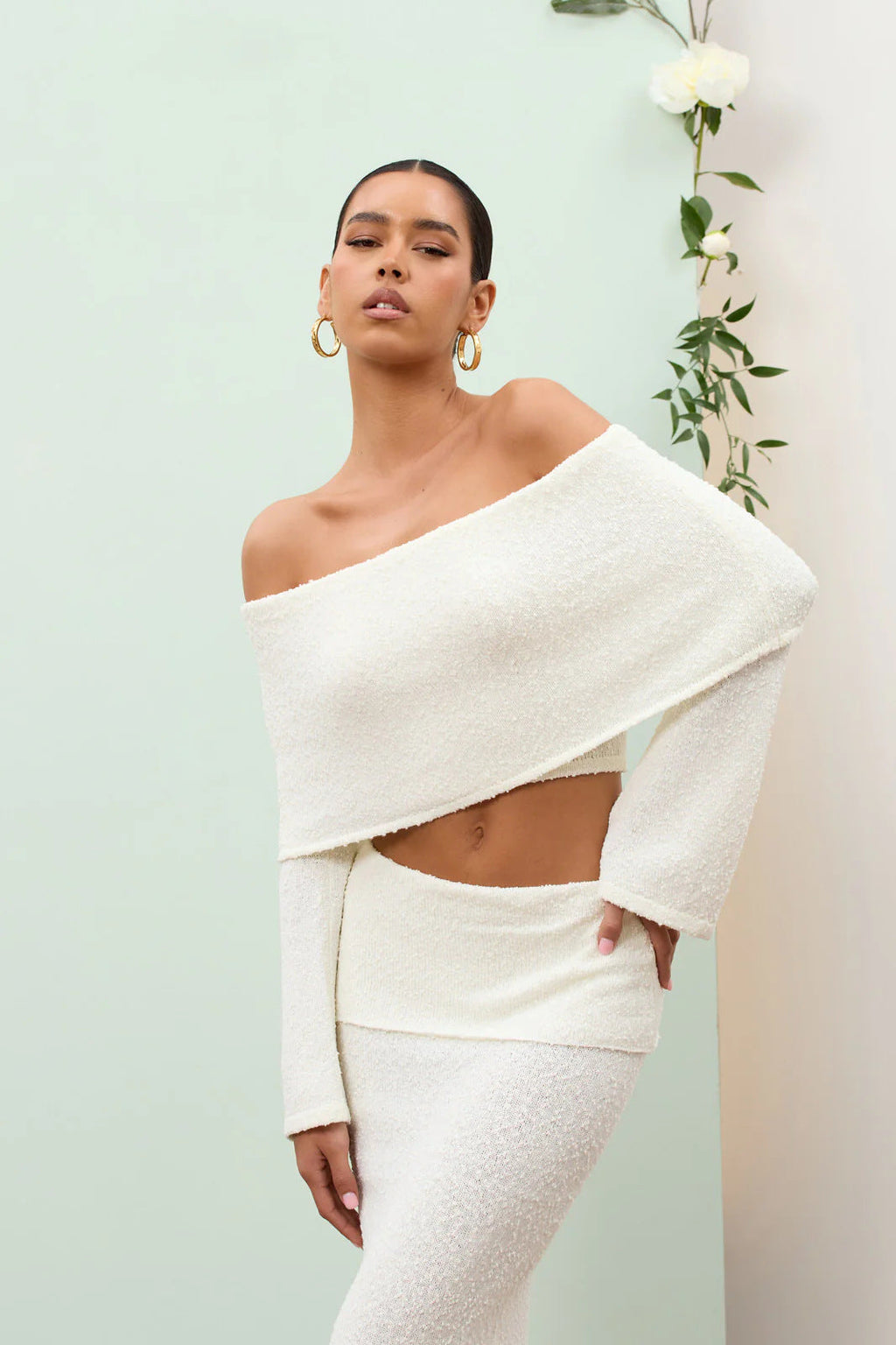 Women's Off Shoulder Long Sleeve Skirt Set Two Piece MUNSIEUR