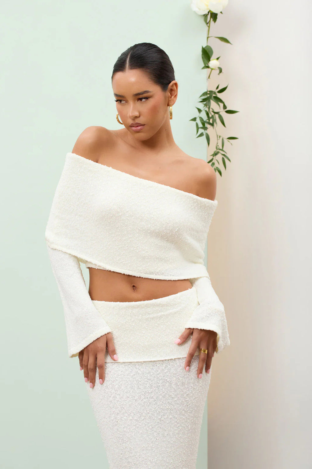 Women's Off Shoulder Long Sleeve Skirt Set Two Piece MUNSIEUR