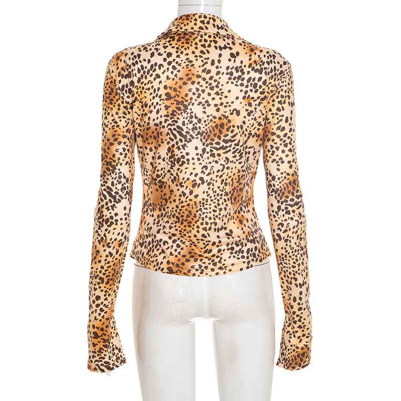 Leopard Print Slim Fit Button up Blouse