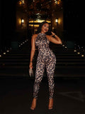 Trend Slim Sexy Leopard Print Stretch Jumpsuit