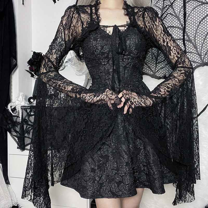 Gothic Classic Lace Flare Sleeve Blouse Y2K Rave