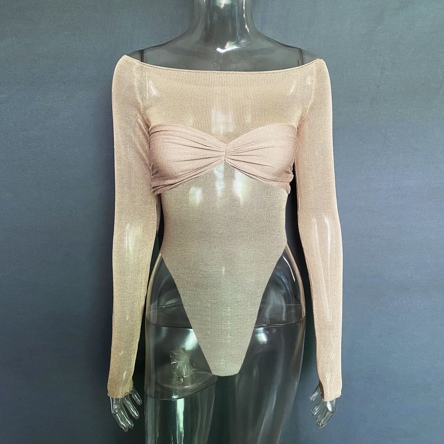Spring Summer Best Women Clothes Off Neck See Through Triangle Jumpsuit