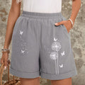 Women Clothing Summer High Waist Dandelion Printed Cotton Linen Pocket Shorts