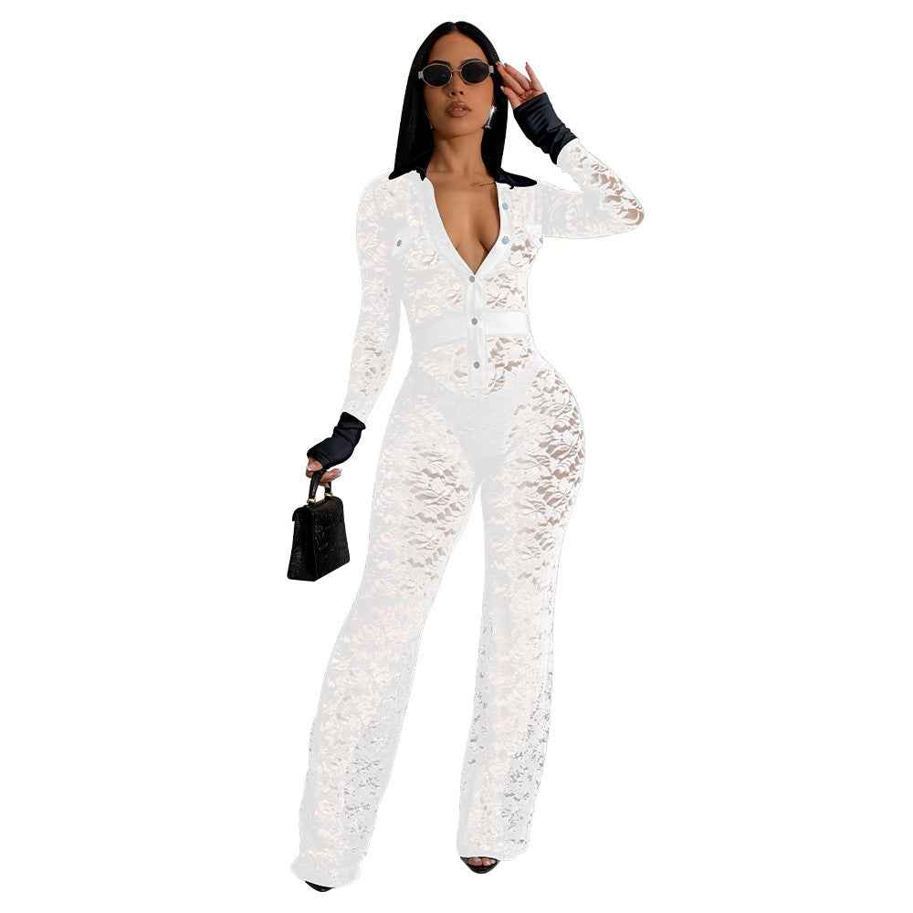 Lace Contrast Color Stitching Jumpsuit
