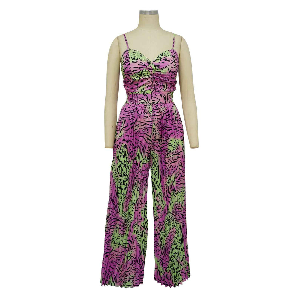 Floral Print Sling Pleated Jumpsuit