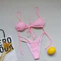 Sling Bandage Swimsuit Women Pleated Push up Drawstring Sexy Solid Color Bikini Swimsuit
