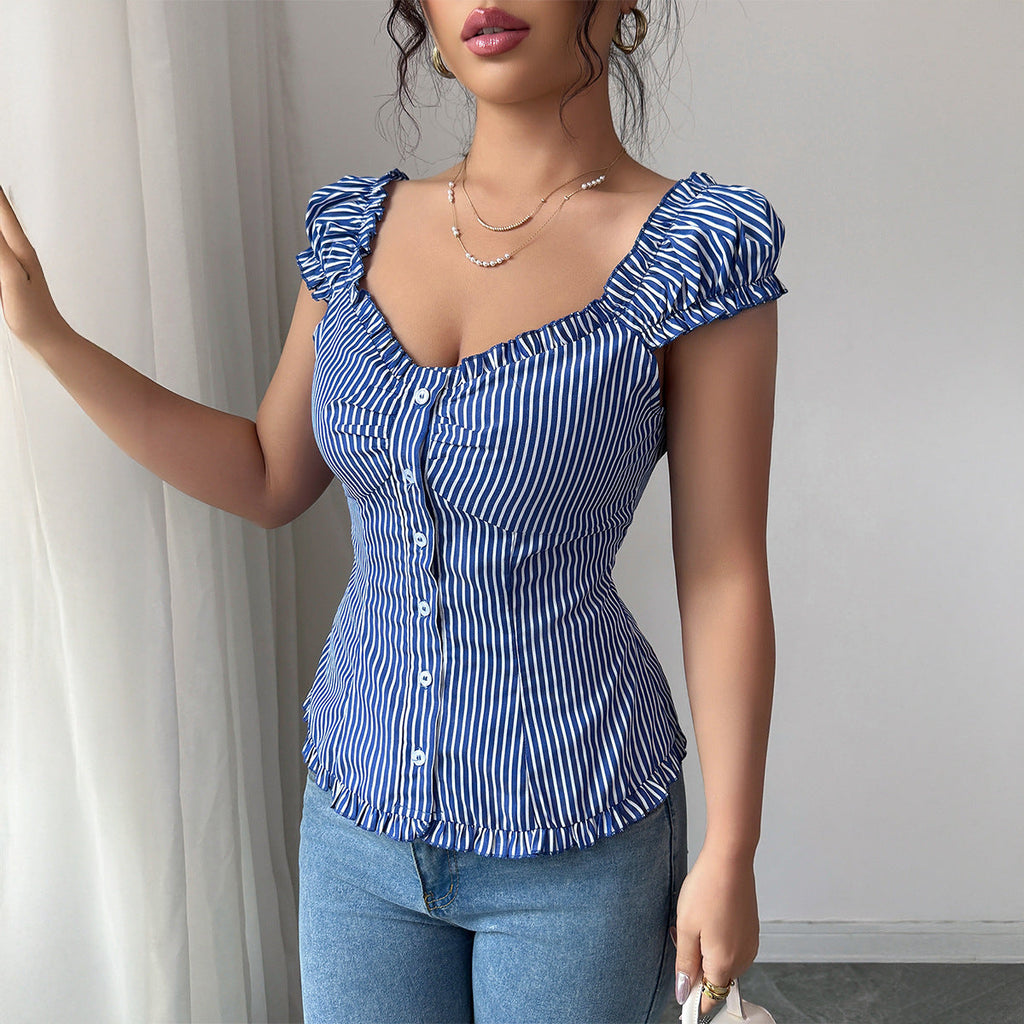 Elegant Striped Cardigan Blouse
