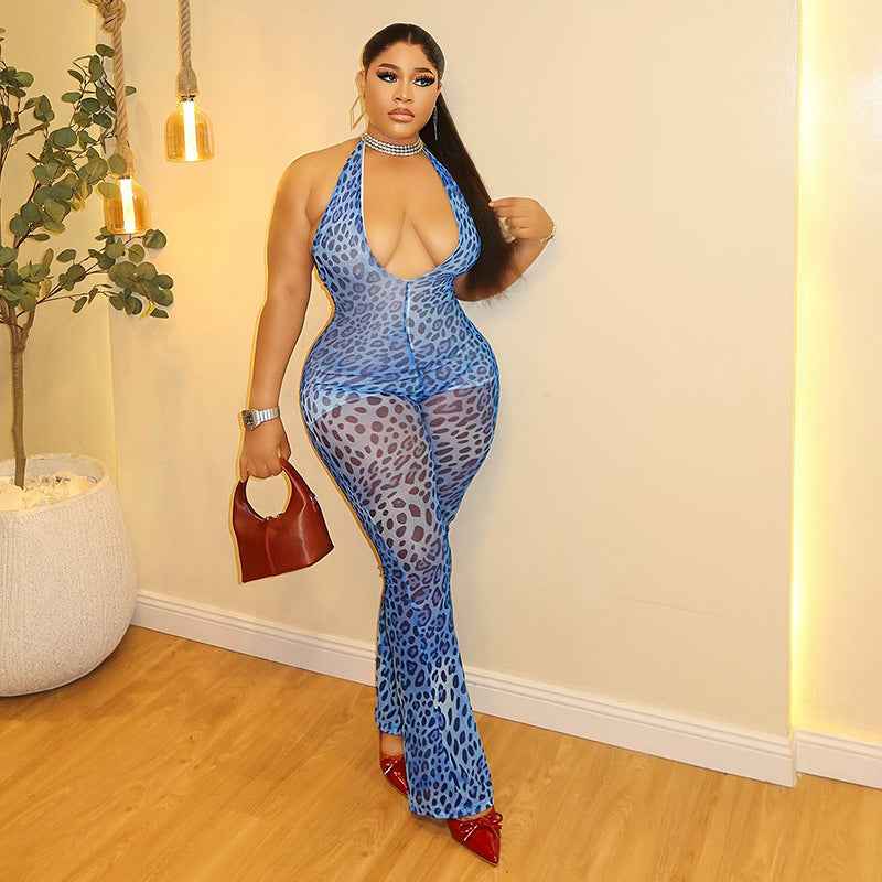 Women's Micro Transparent Niche Jumpsuit Halter U Collar Sheath