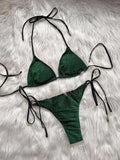 Flash Bikini Halter Lace up Split Swimsuit Sexy Backless Women Swimsuit