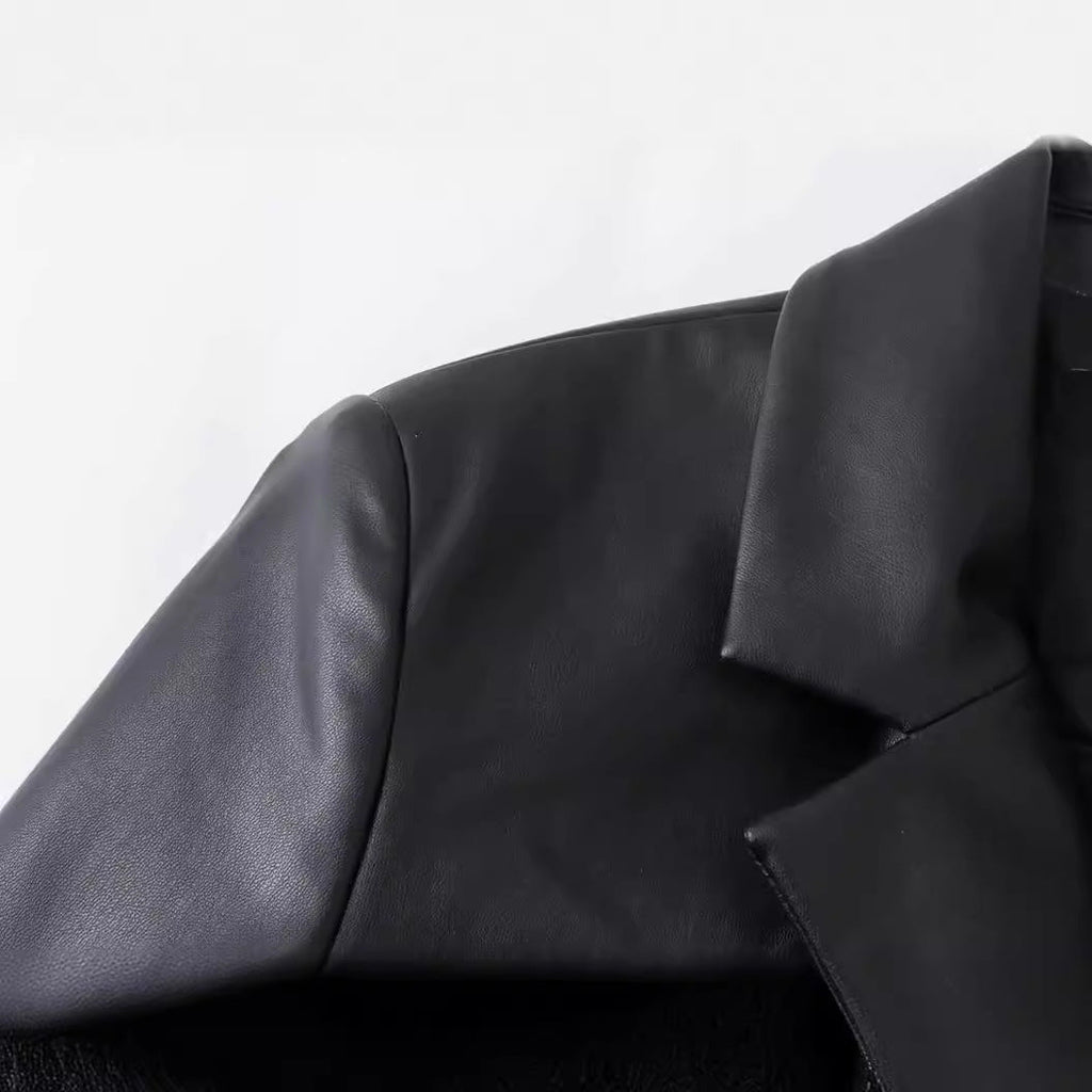 Women Loose-Fit Faux Leather Coat
