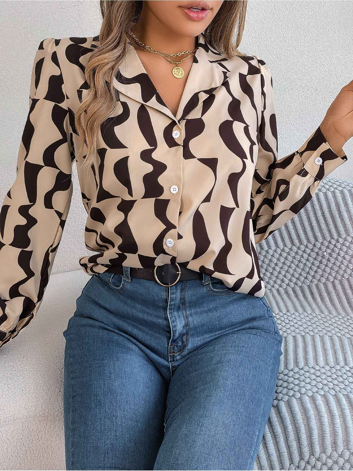 Elegant Contrast Color Striped Blouse