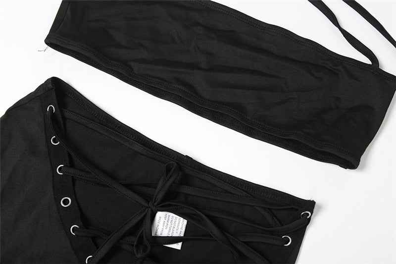 Street Lace up Jumpsuit Two Piece Set