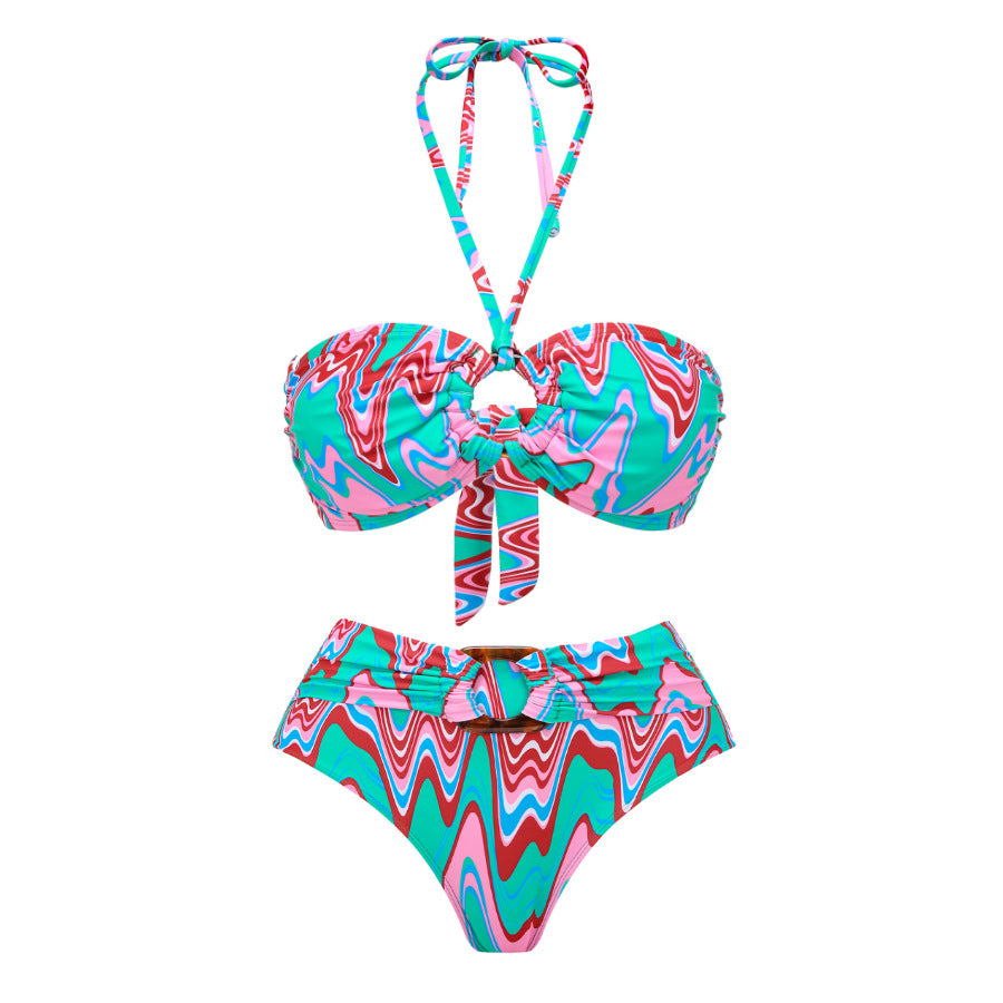 Push up Bikini Sexy High Waist Bikini Split Three Piece Swimsuit Women Chiffon