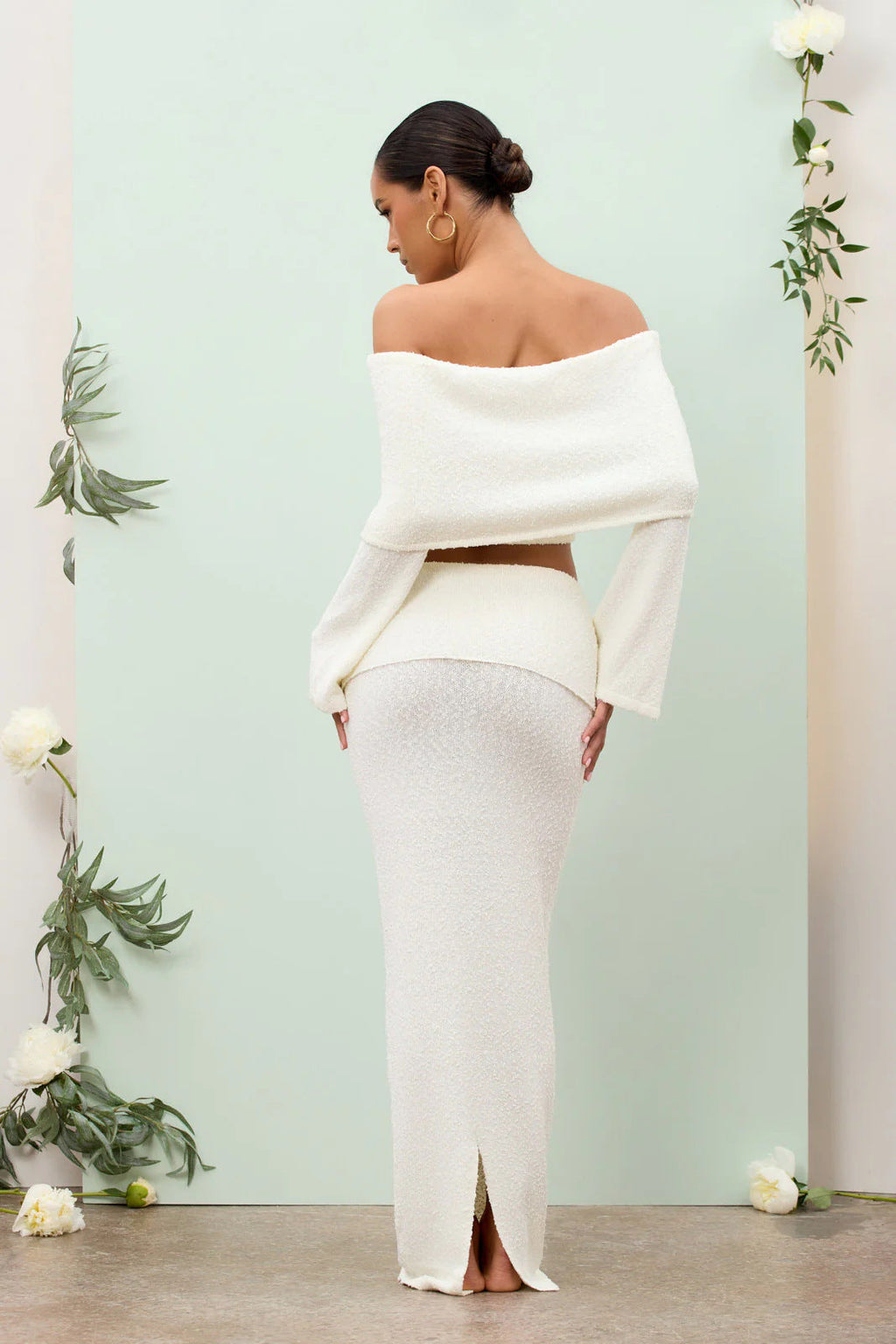 Women's Off Shoulder Long Sleeve Skirt Set Two Piece MUNSIEUR