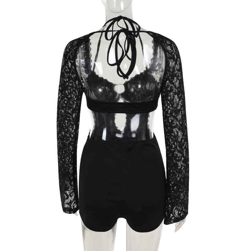 Autumn Elegant Sexy Slim Lace Long Sleeved Romper for Women