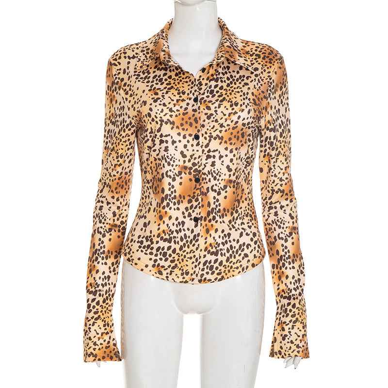 Leopard Print Slim Fit Button up Blouse