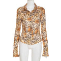 Leopard Print Slim Fit Button up Blouse