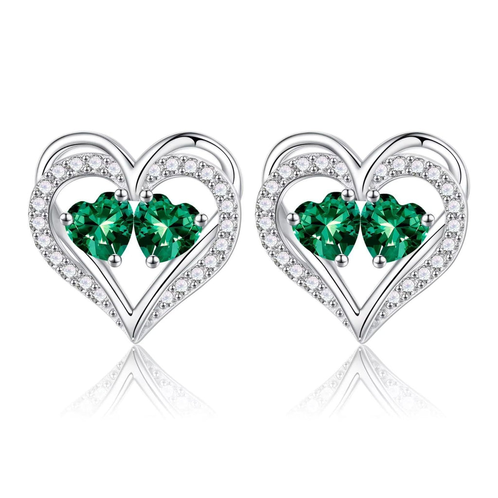 Sterling Silver Birthstone Heart Earrings