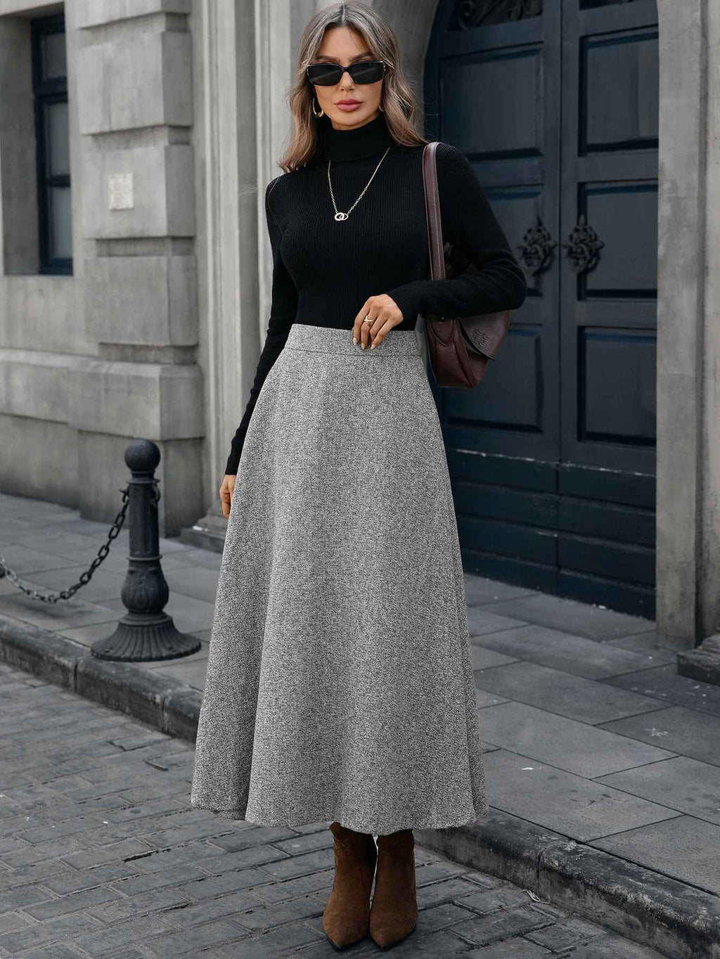 Woolen A line Drape Skirt