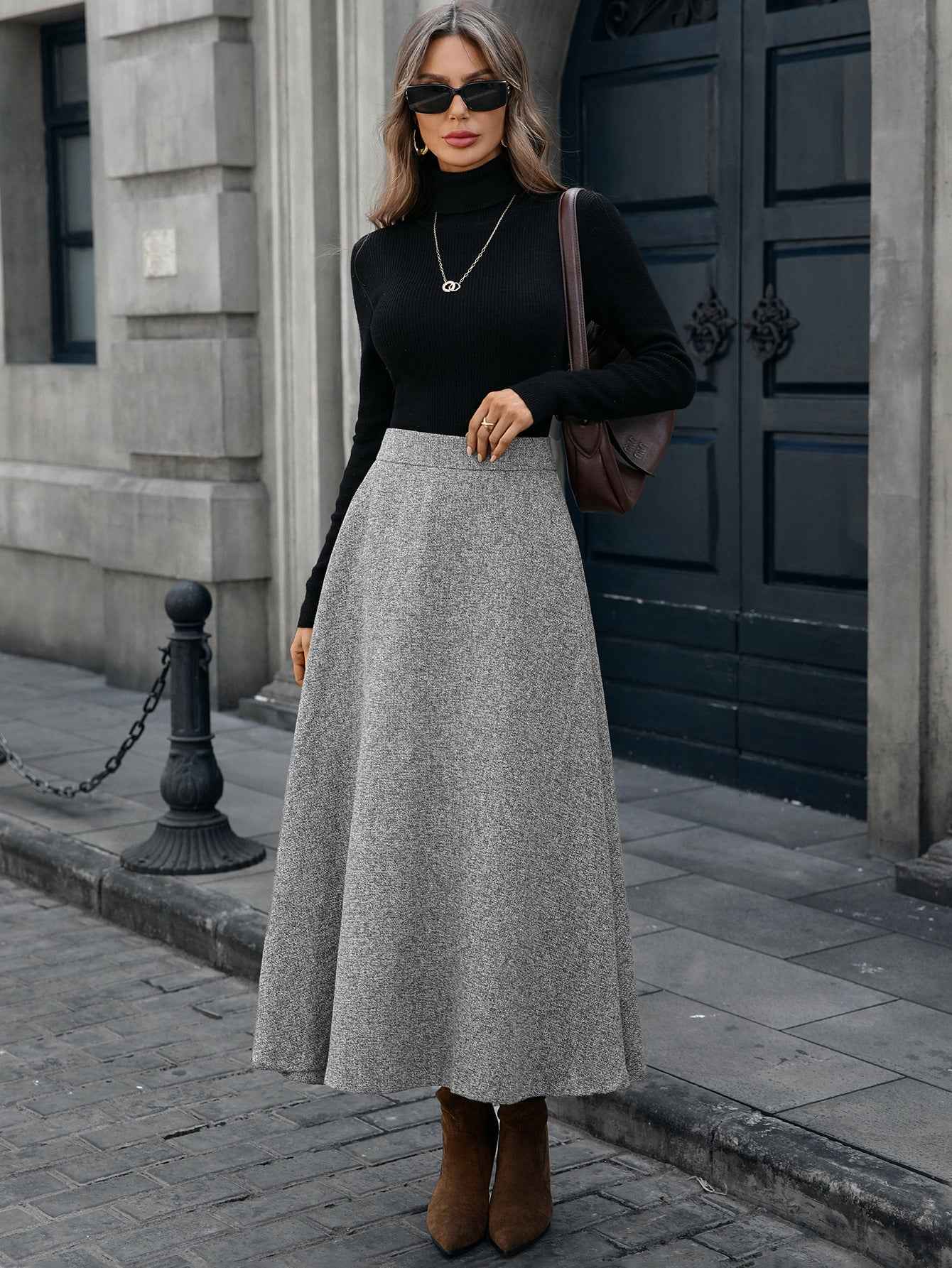 Woolen A line Drape Skirt