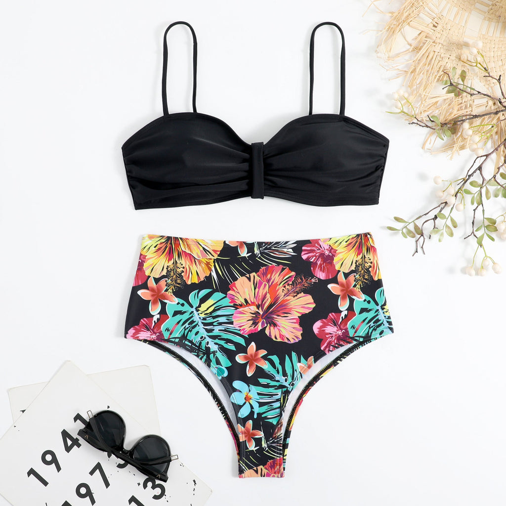 Swimsuit Women Split Bikini Retro Sexy Solid Color Printing Bikini Wear