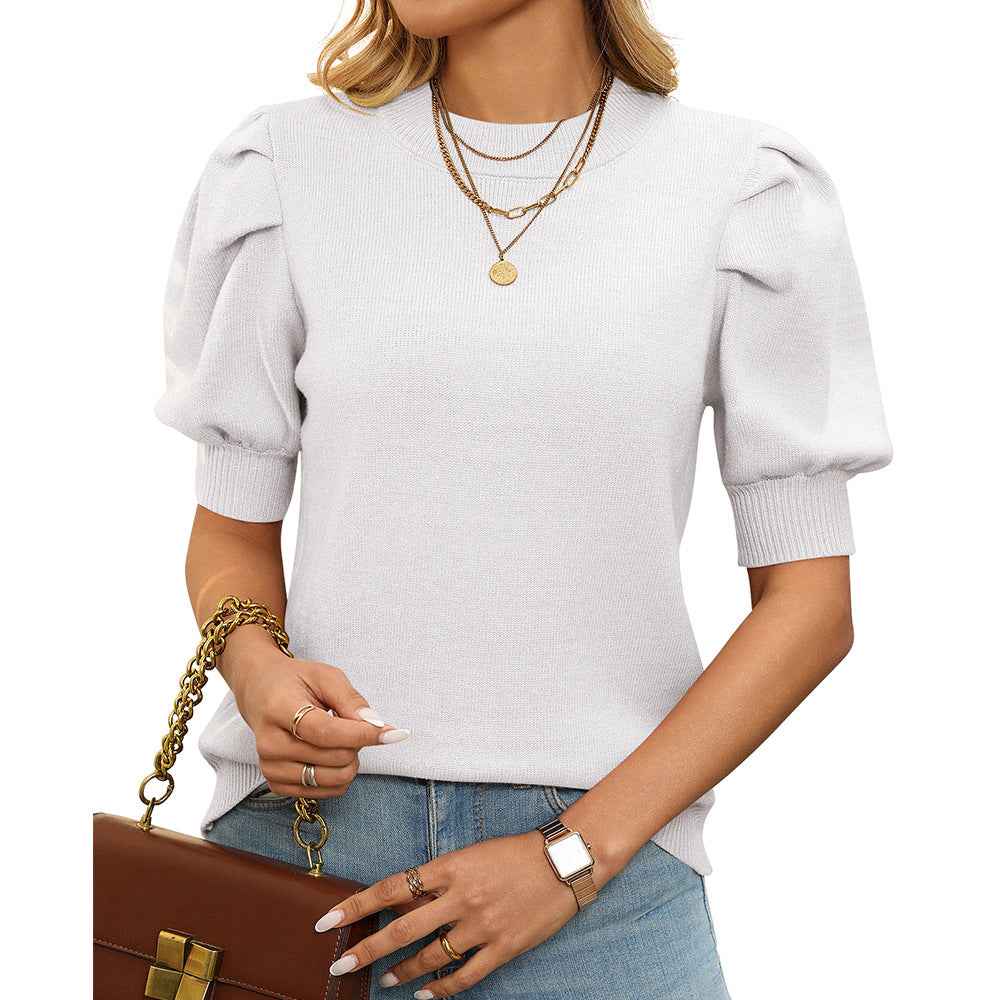 Puff Sleeve Sweater Solid Color