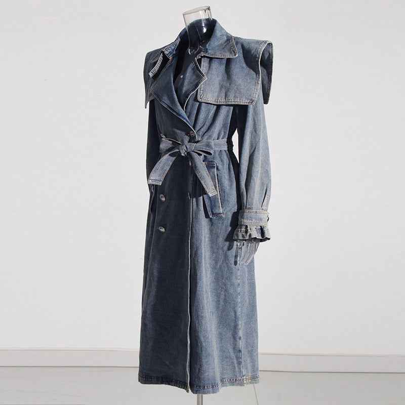 Denim Trench Coat Polo Collar Jacket